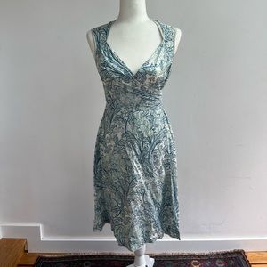Odille Anthropologie blue print wrap dress